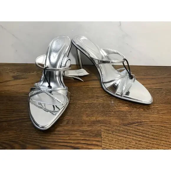 Zara Silver Metallic Strappy Slip On Heels US 7.5 / EUR 38 - Picture 6 of 14